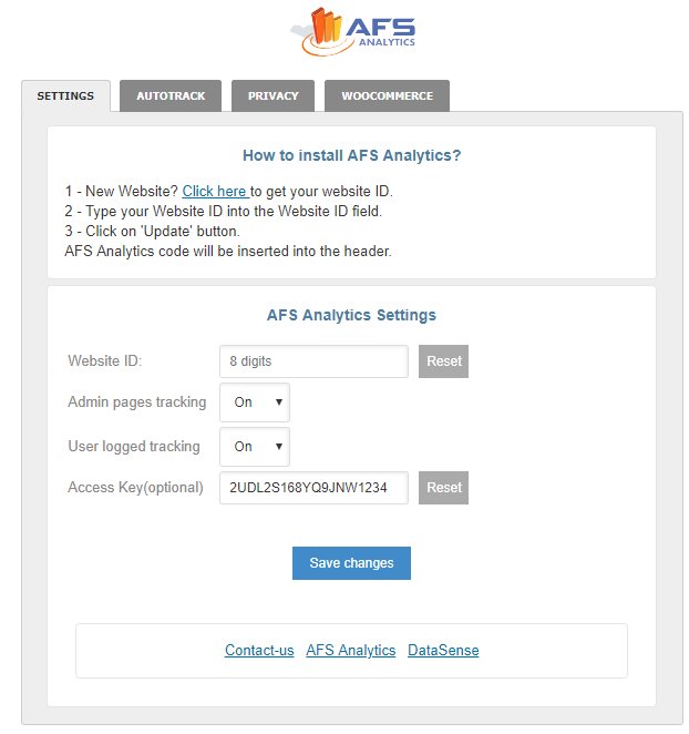 AFS Analytics' installation settings.