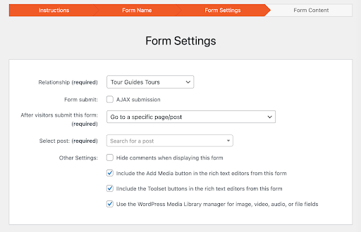 Creating a new form to create new relationships from the site’s front-end.