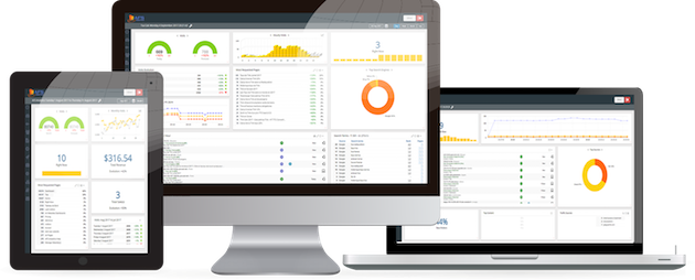 AFS Analytics displaying on three different screens.