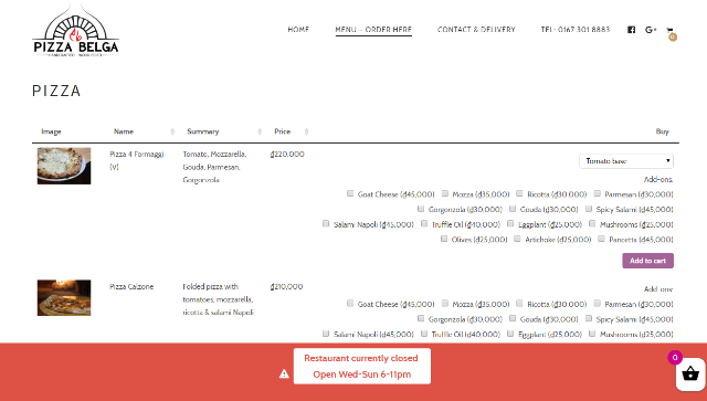 example of a restaurant ordering system built on wordpress