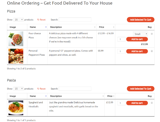 example of restaurant order form