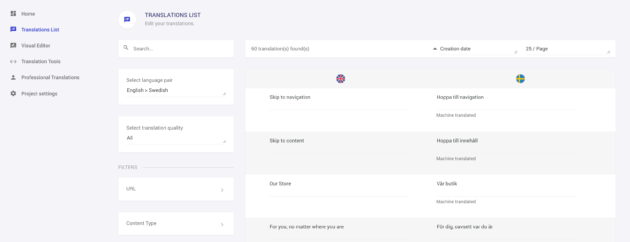 Managing translations in the Weglot interface.