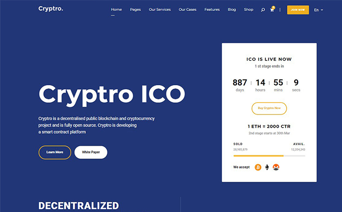 Cryptro - Cryptocurrency, Blockchain , Bitcoin & Financial Technology Theme
