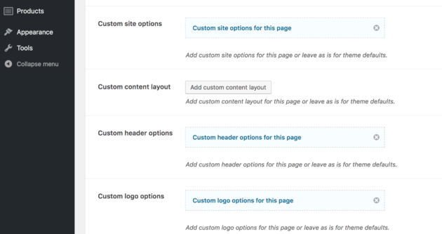 The Custom Options panel.