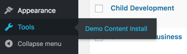 The Demo Content tab.