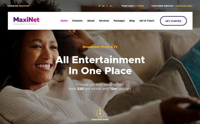 MaxiNet | Broadband & Telecom WordPress Theme