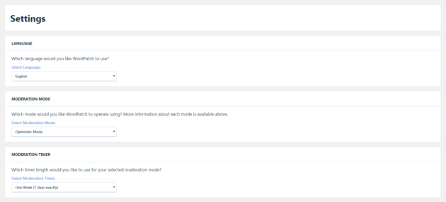 The WordPatch global settings page.