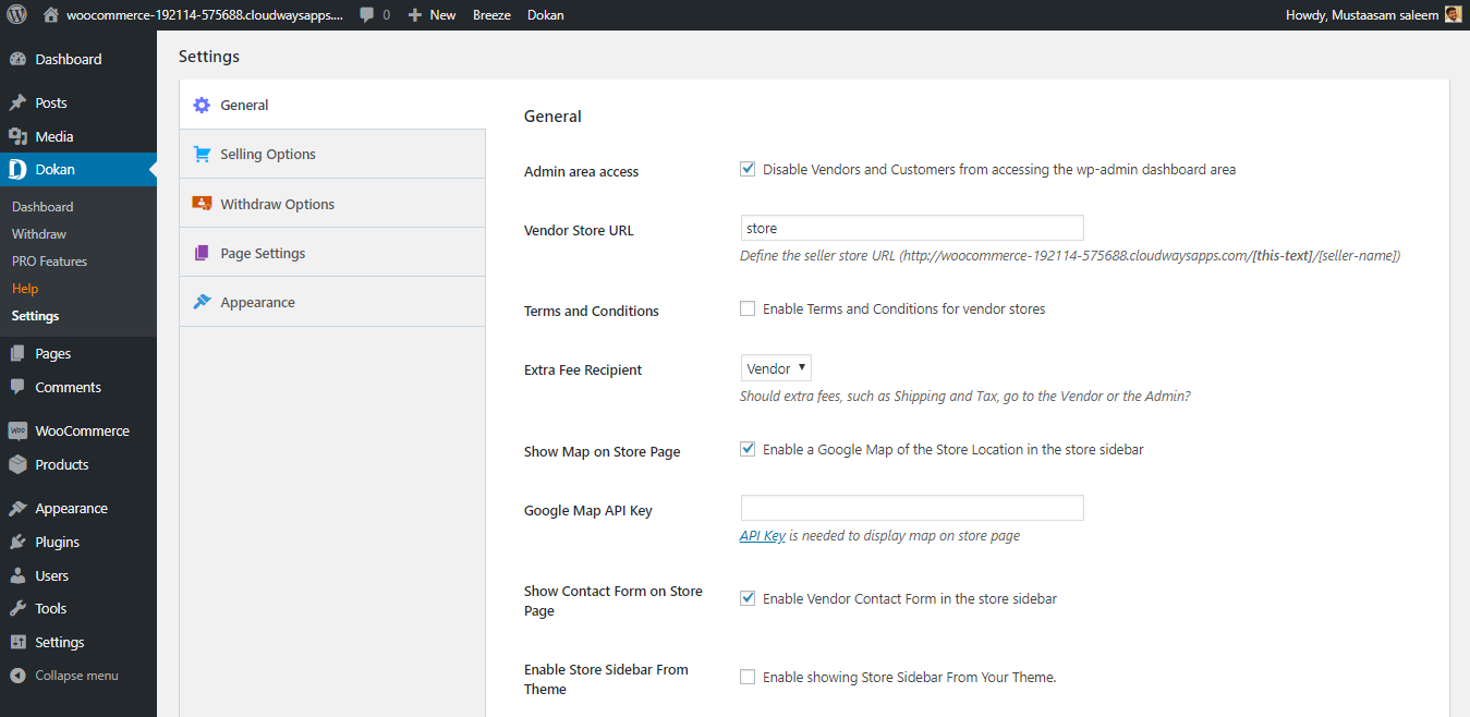 General Settings of Dokan