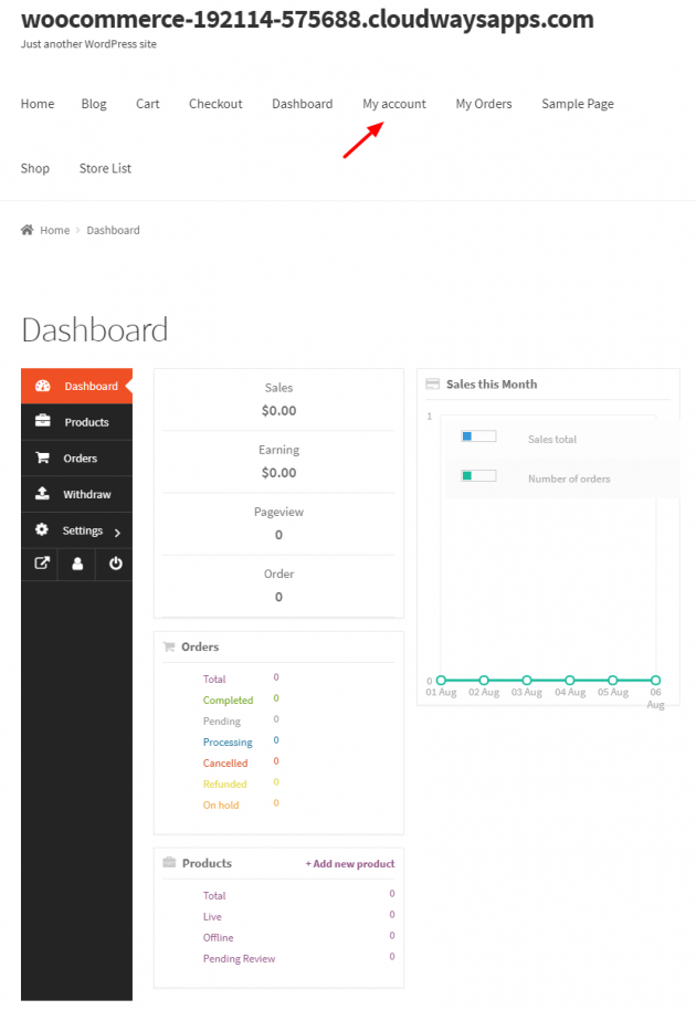 MyAccount Dashboard in Dokan