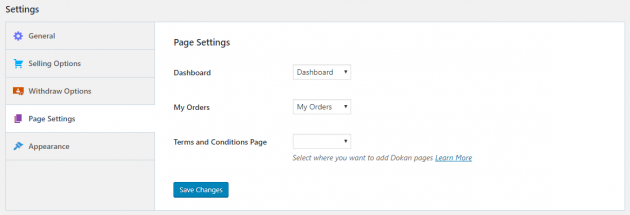 Page Settings in Dokan