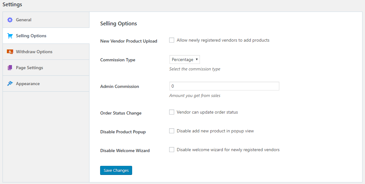 Selling Options in Dokan