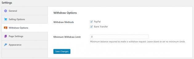Withdraw Options in Dokan