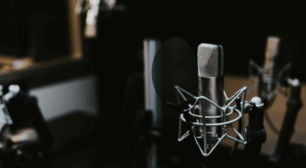 A microphone set up in a studio.