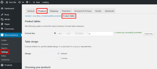 configure product tables