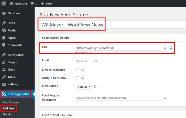 add rss feed to WordPress news website