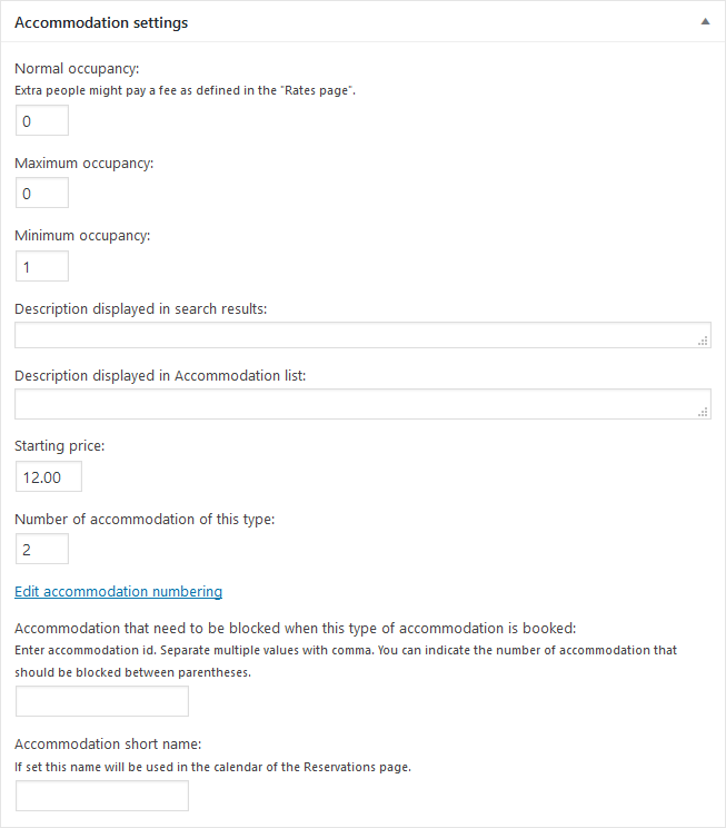 HBook accommodation types settings