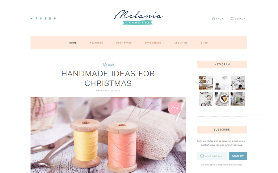 Melania | Handmade Blog & Shop WordPress Theme
