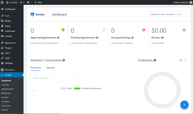 amelia booking dashboard