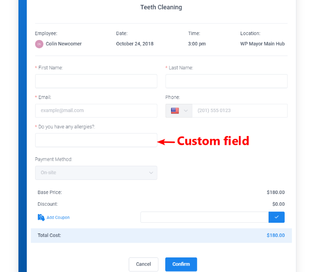 booking form