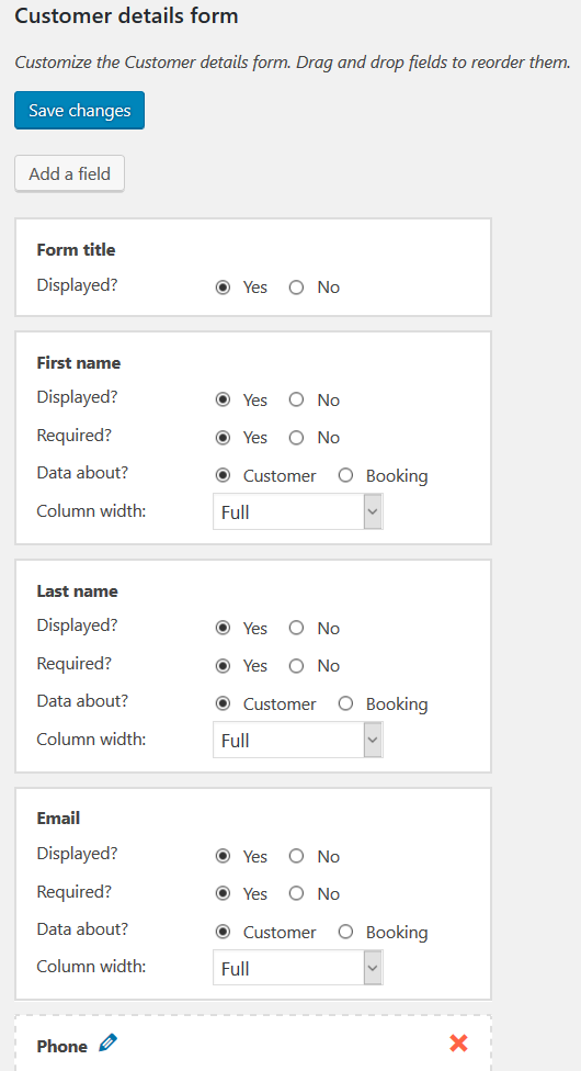 hbook customer details settings