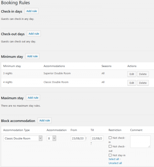 motopress hotel booking - booking rules