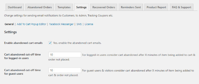 abandoned cart pro settings