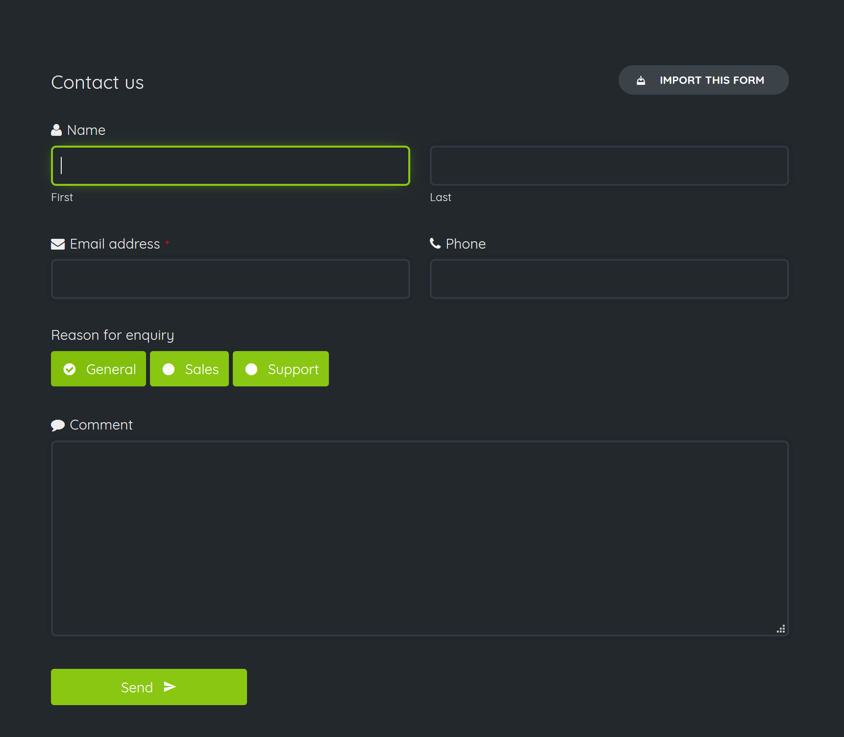 The Quform Dark theme.