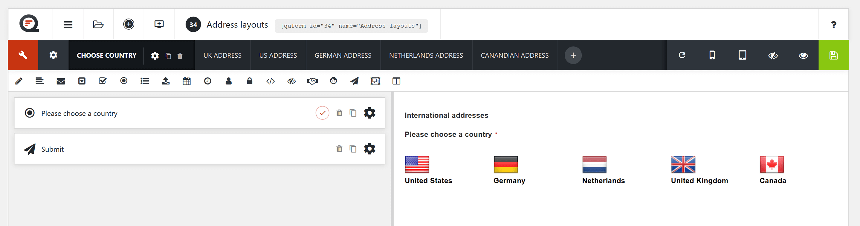 A shortcode on a Quform form.