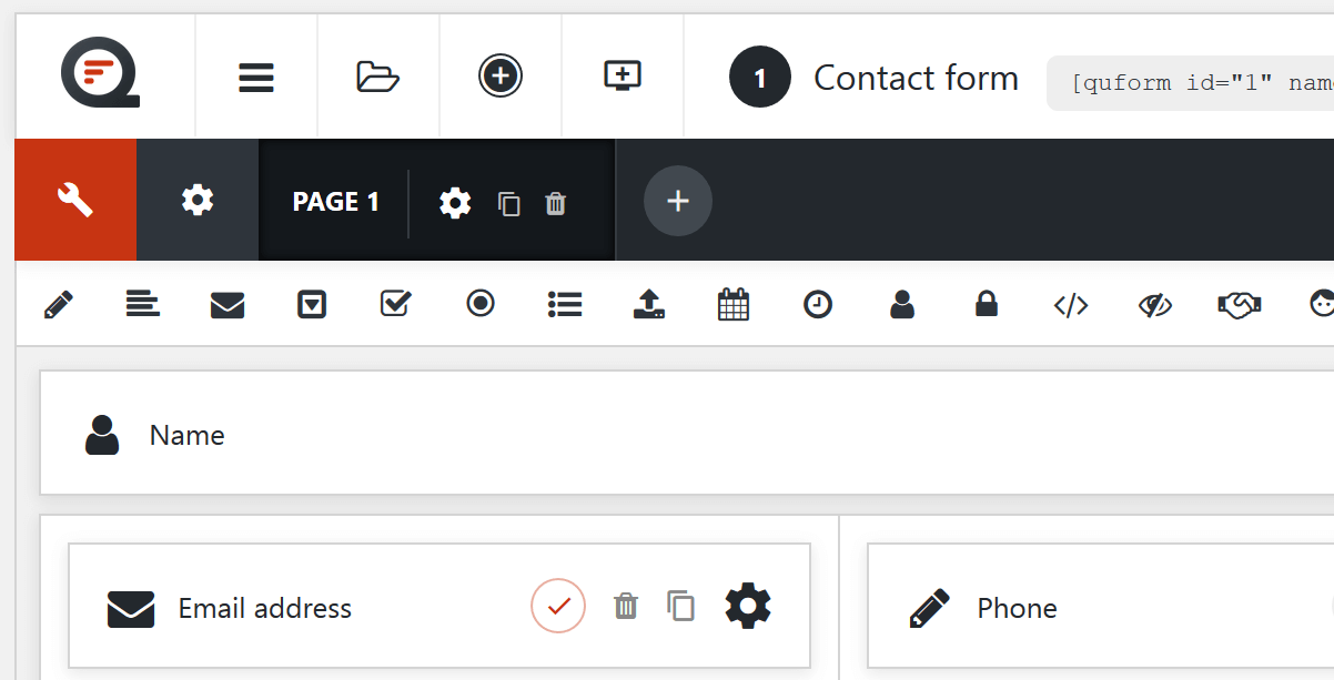 A closeup of elements in the Quform plugin.