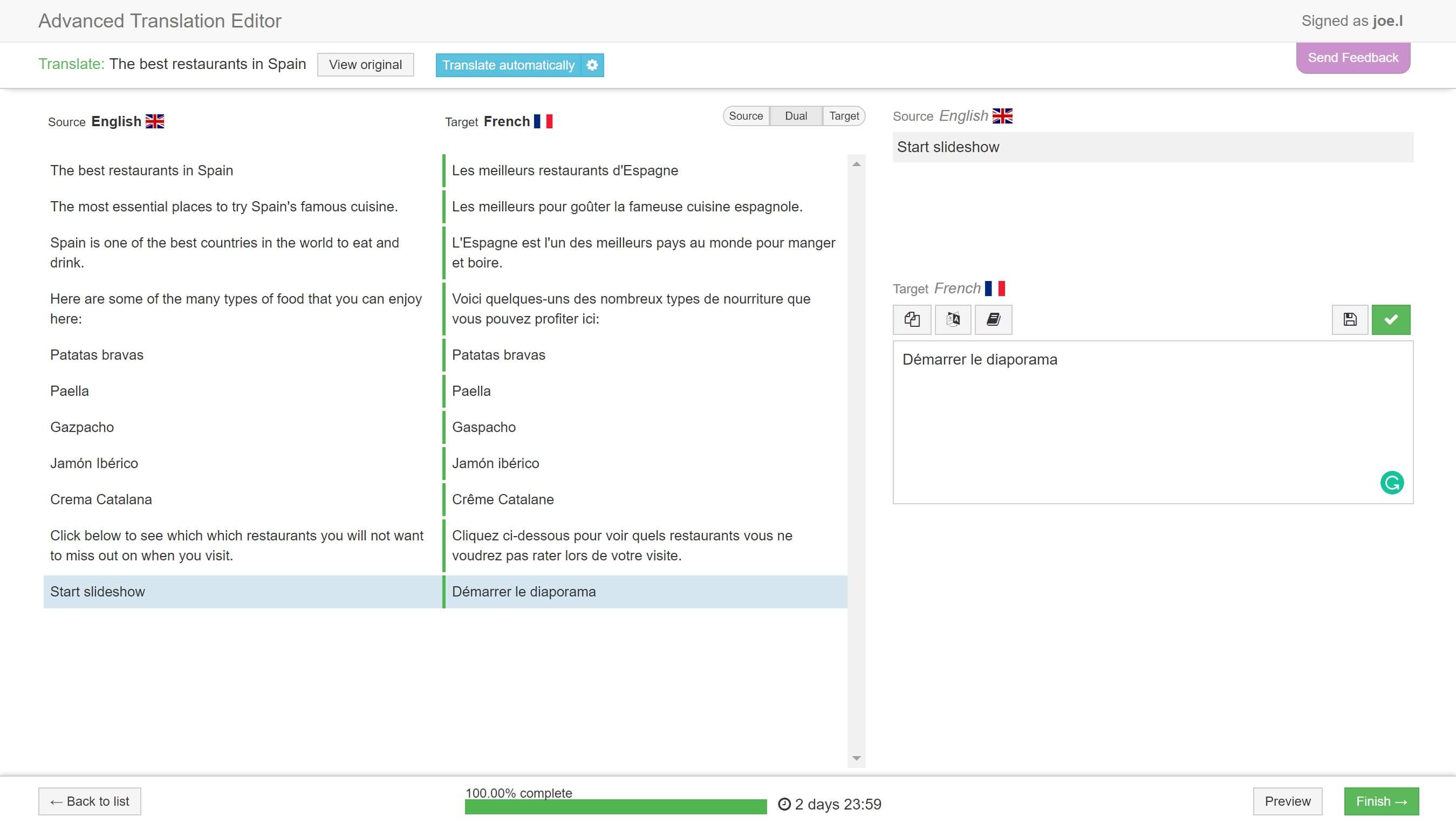 Reviewing a WPML translation.