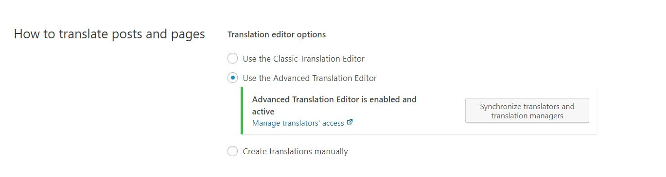 Activating the Advanced Translation Editor.