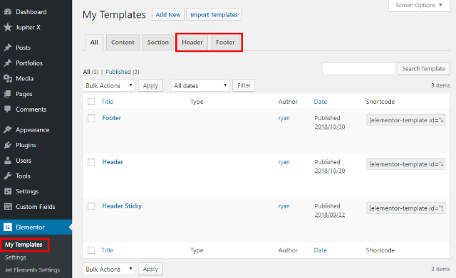 header footer templates