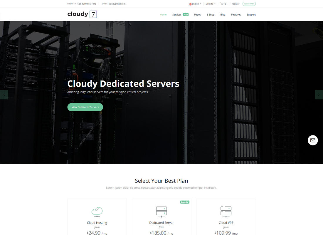 Cloudy 7| Hosting Service & WHMCS Template