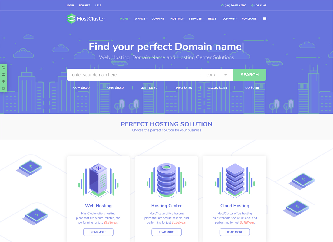 HostCluster | WHMCS Server & Hosting WordPress Theme