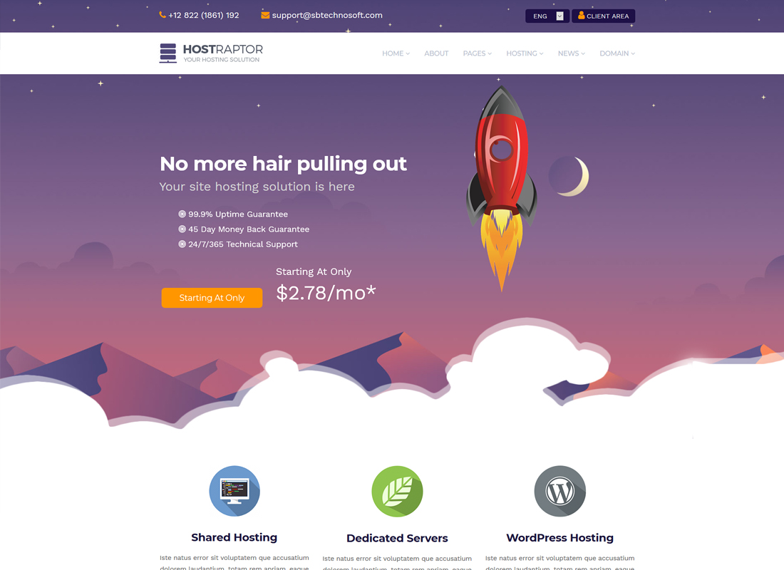 HostRaptor | Hosting Domain WordPress Theme
