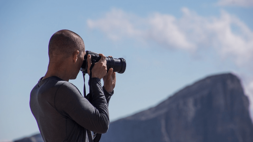 A photographer working outside.