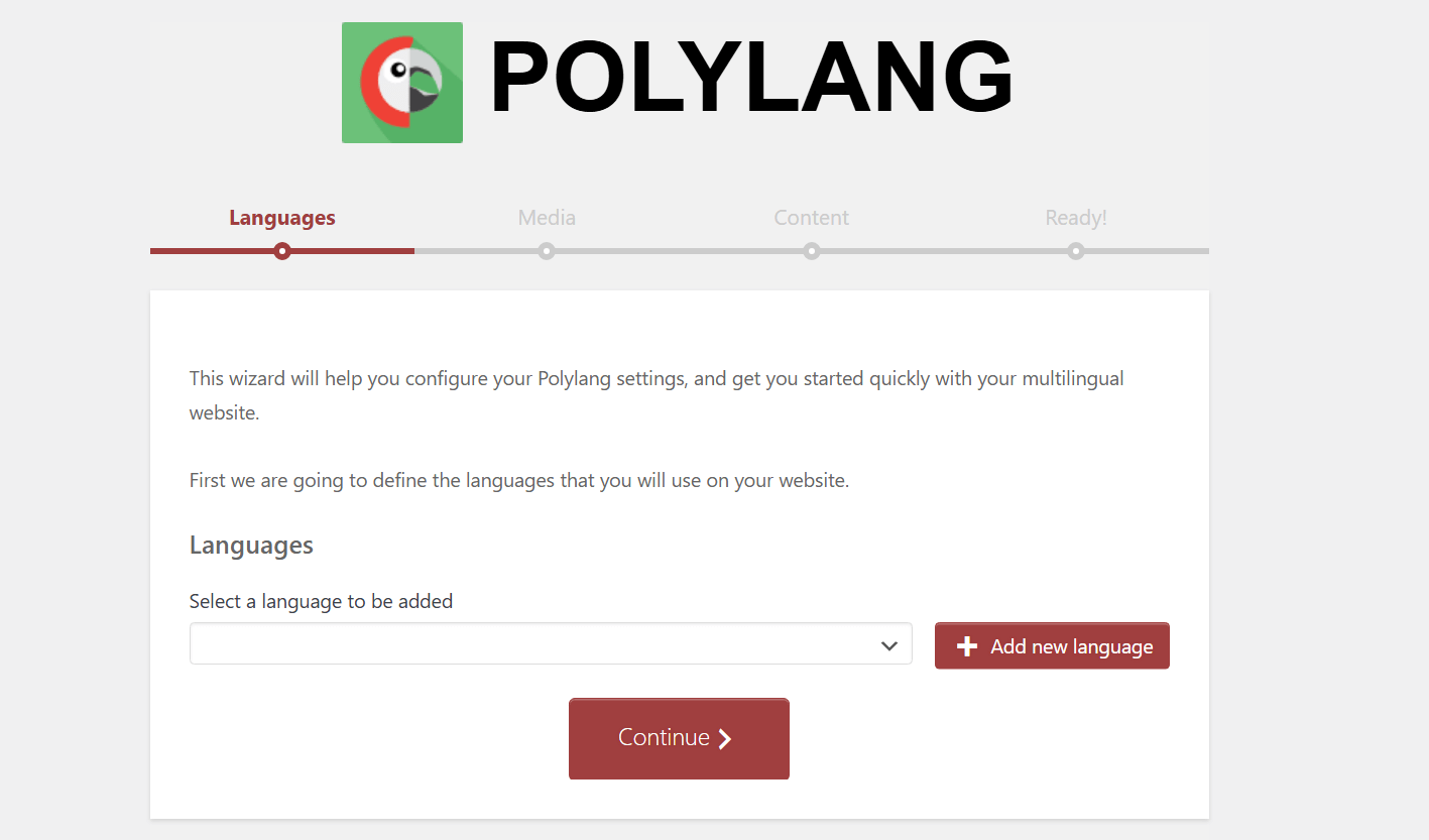 The Polylang setup wizard.