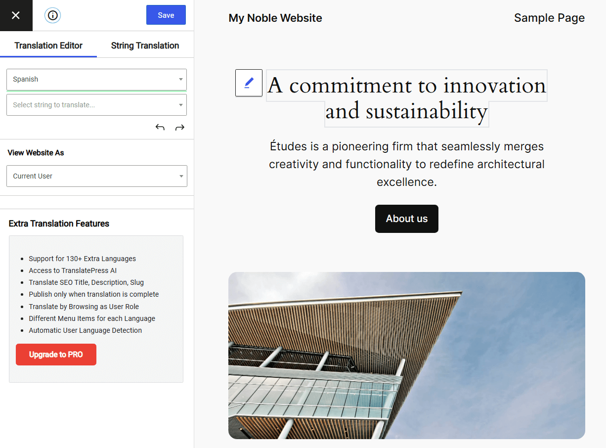 Using TranslatePress to translate a WordPress website.