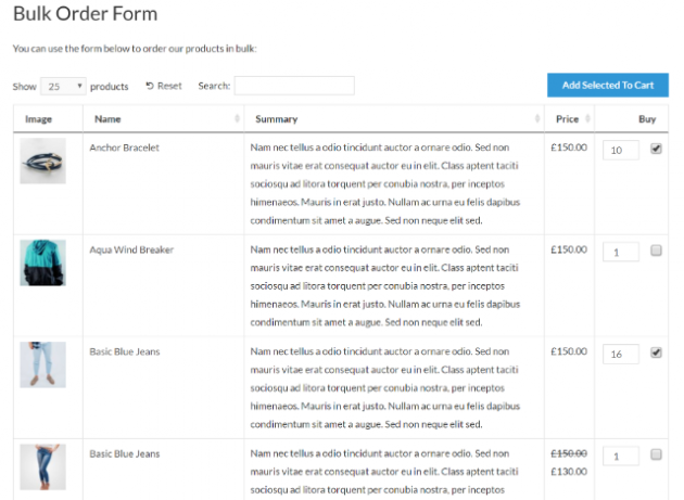 WooCommerce bulk add to cart example