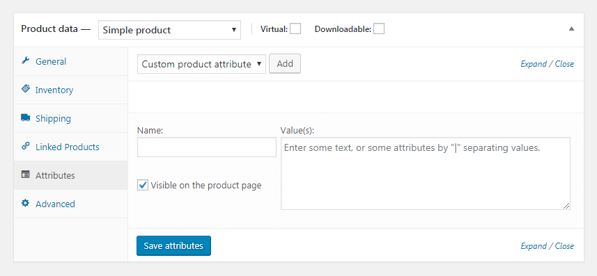 The WooCommerce product data section.