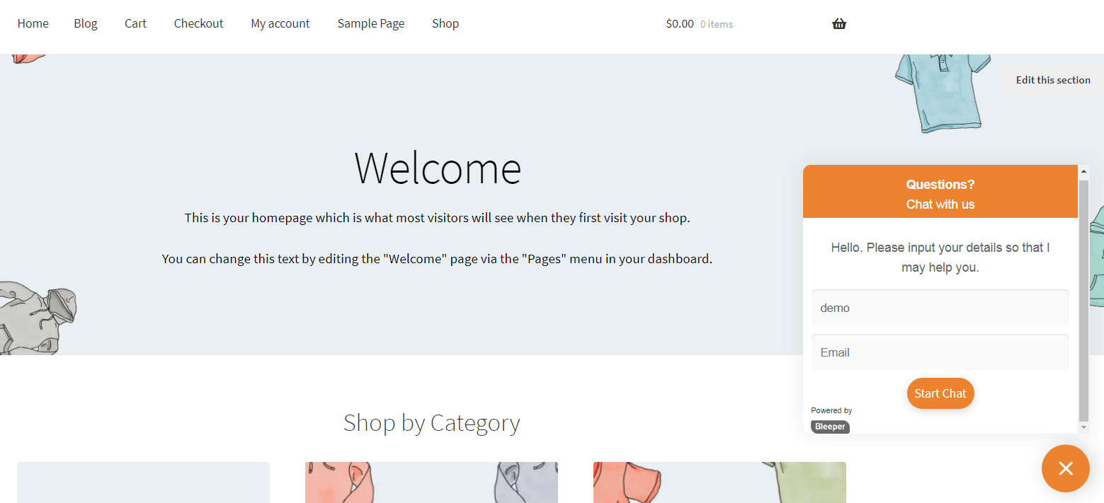 Live chat on a WordPress site.