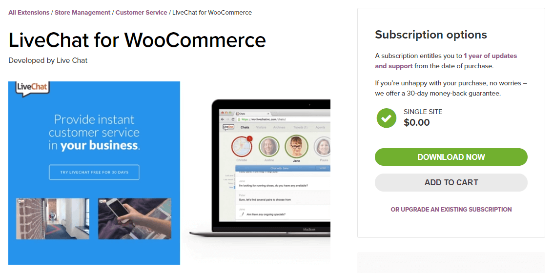 The LiveChat for WooCommerce plugin.