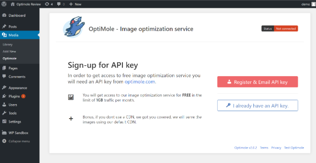 Optimole review setup