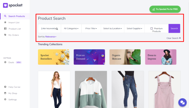 Spocket search