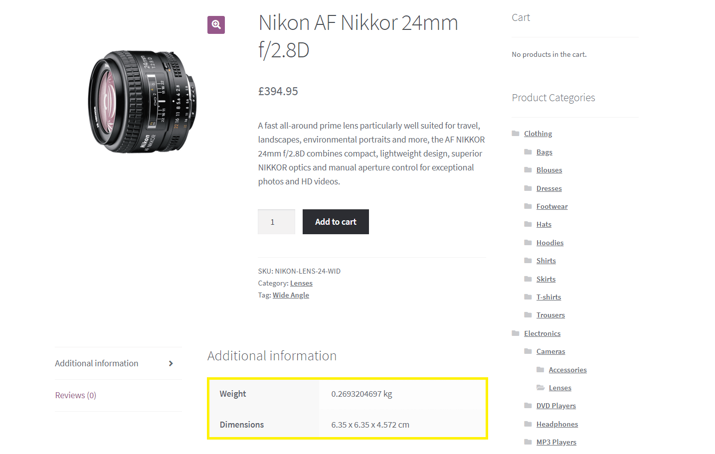 Attributes on a WooCommerce product page.