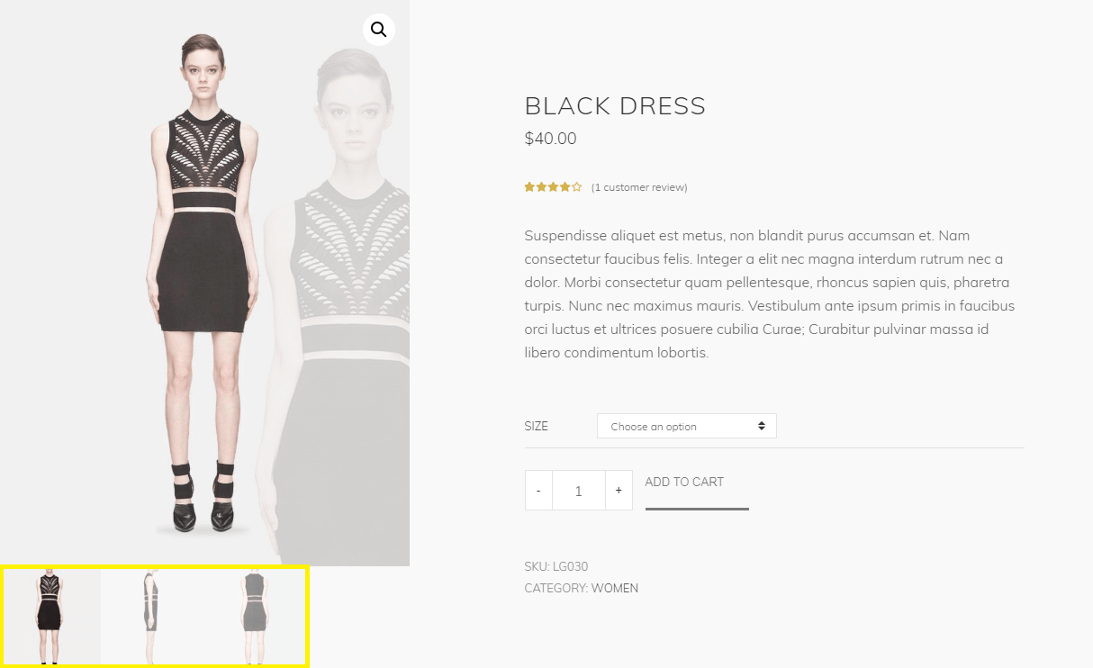 A WooCommerce product gallery.