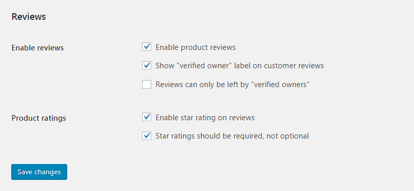 The WooCommerce review settings.