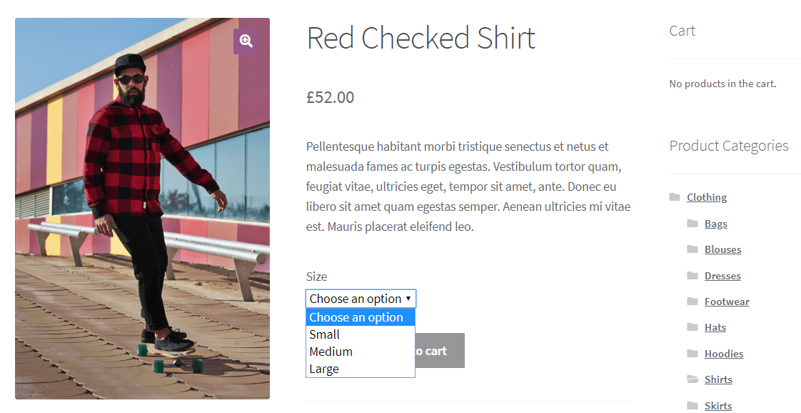 Variations on a WooCommerce product page.