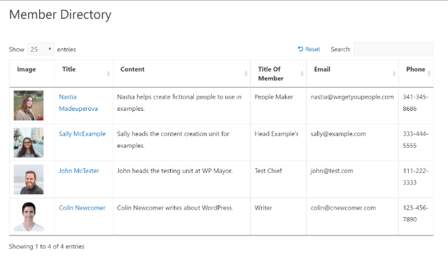 WordPress member directory example