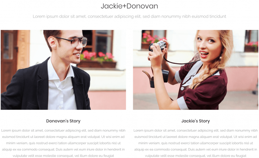 An example of a wedding website About page.